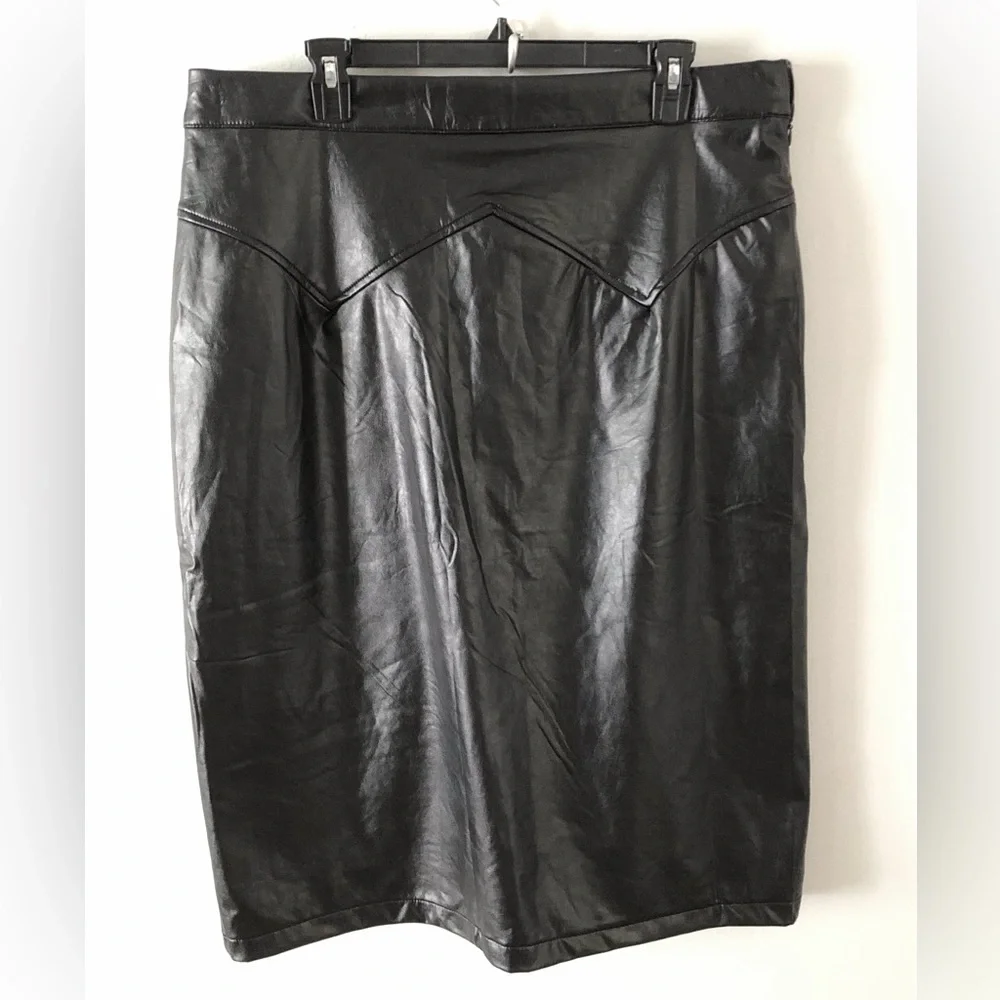2 Fly Black Faux Leather Pencil Skirt Rockabilly Western Goth Alternative 2X